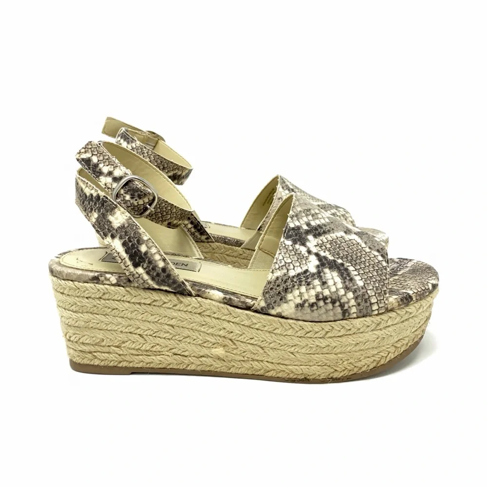 Steve Madden Beige Snake-Print Espadrille Platform Sandals